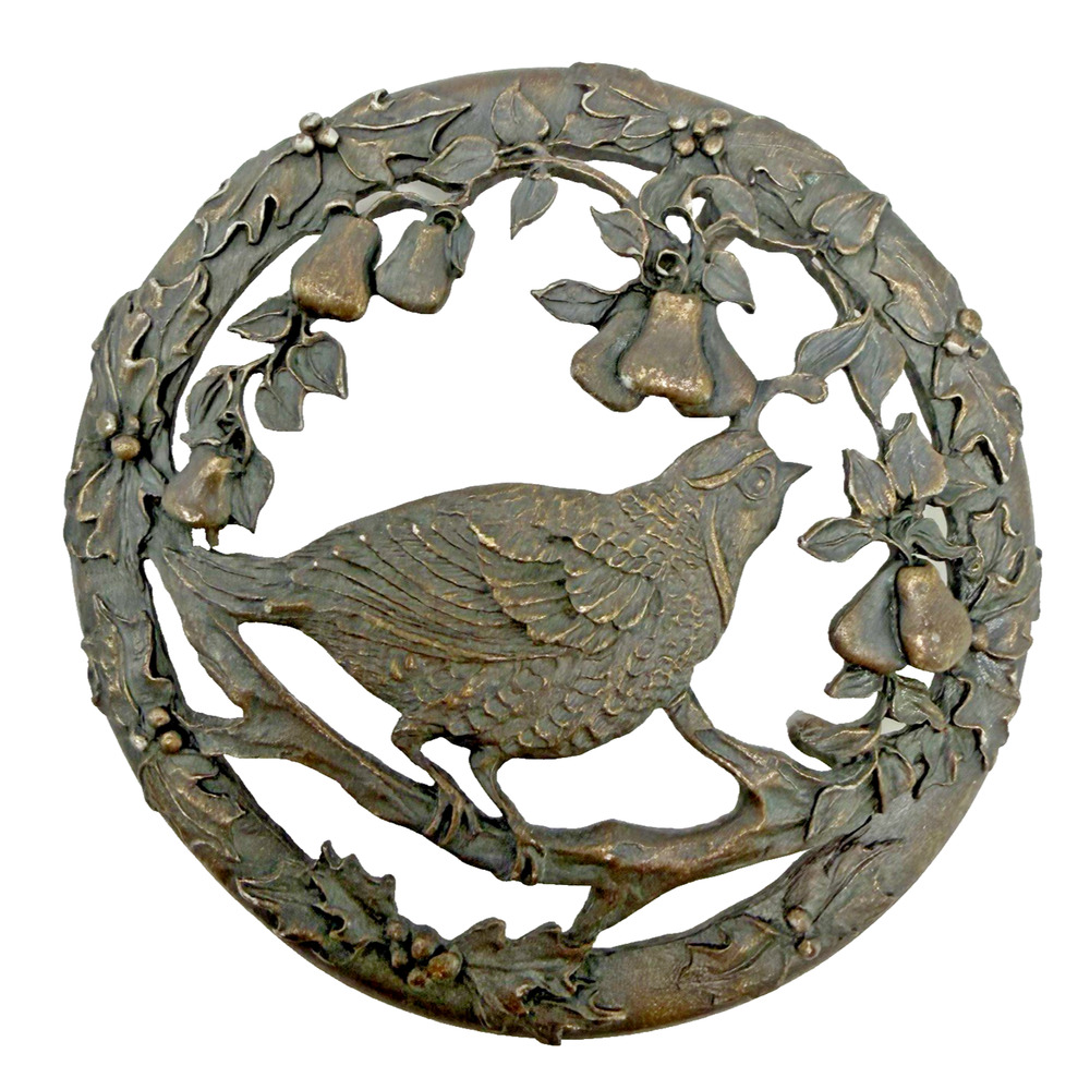 Vtg Pewter Jam Lid Partridge in a Pear Tree 1993 USA Rawcliffe Bird Christmas